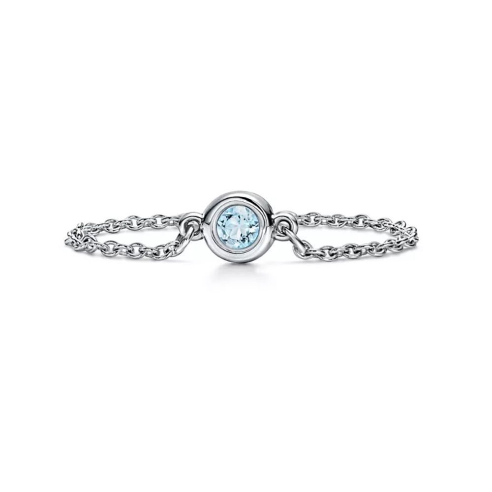 Tiffany Elsa Peretti color by the yard ring in silver with an aquamarine size 5